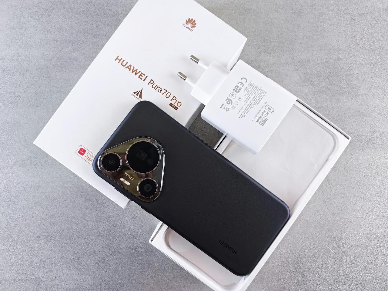 Huawei pura 70 pro smartphone with charger and box